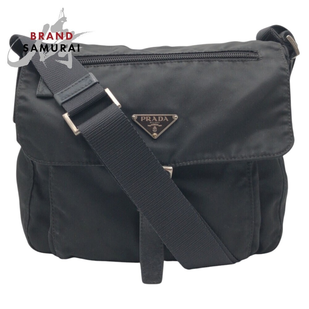 PRADA Tessuto Triangle Plate Black Shoulder Bag Clutch